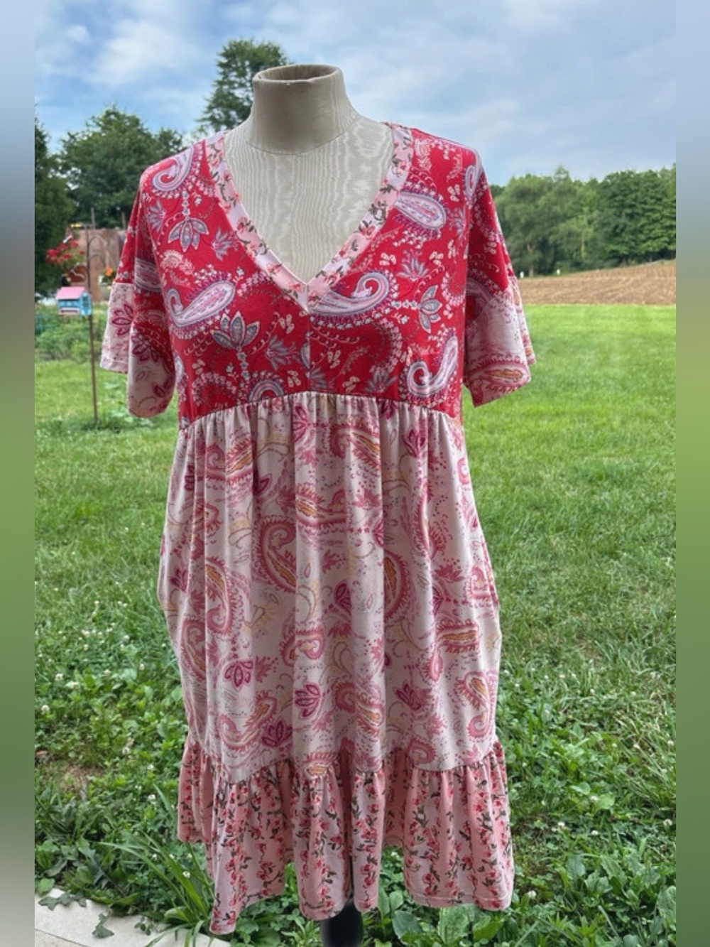Hapatics multi pattern baby doll dress paisley boho peasant large XL?